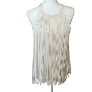 NWT Lavender Brown Fringed Ivory Silk Sleeveless Top Size Medium Reg. $227